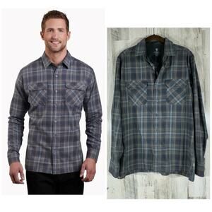 Kuhl Mens Gray Plaid Flannel Shirt Medium Cotton Tencel Blend Outdoor Hiking